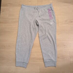 Y2K Aeropostale Gray Jogger Sweatpants XL Pink Graphic AERO Nyc 87 Drawstring